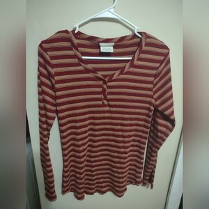 Vintage Y2K Women's Striped Henley Shirt Large Elena Gilbert Bella Swan Feminine